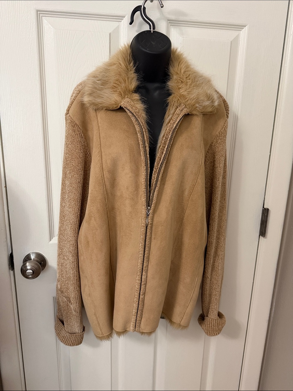 Lisa International Tan Teddy Jacket with Faux-Fur Collar